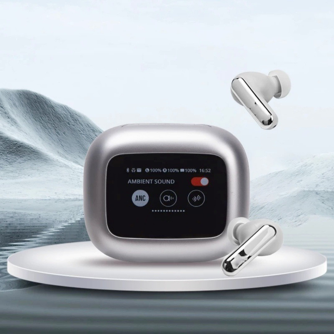 Бездротові сенсорні навушники з дисплеєм V20 TWS Bluetooth 5.3. Срібло