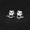 Сережки-гвоздики пусети у вигляді кота з титанової сталі, сріблясті, гіпоалергенні, 1 см, фото 2