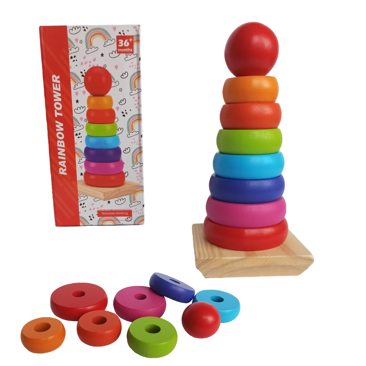 Піраміда дерев'яна, сортер, 7 кілець, екоіграшка, 9*9*19см (C68838), фото 1