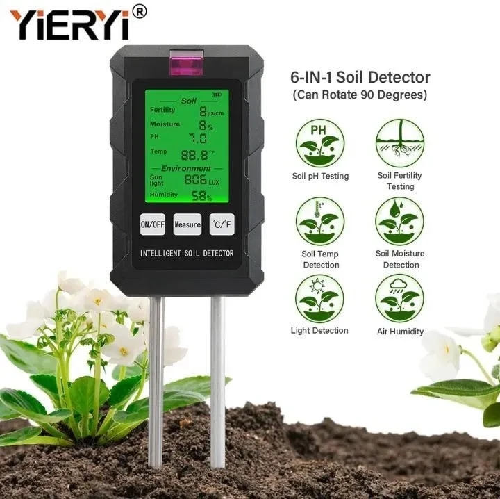 Аналізатор ґрунту 6 в 1 YiERYI YR371 (pH, температура, засоленість, вологість ґрунту та повітря)