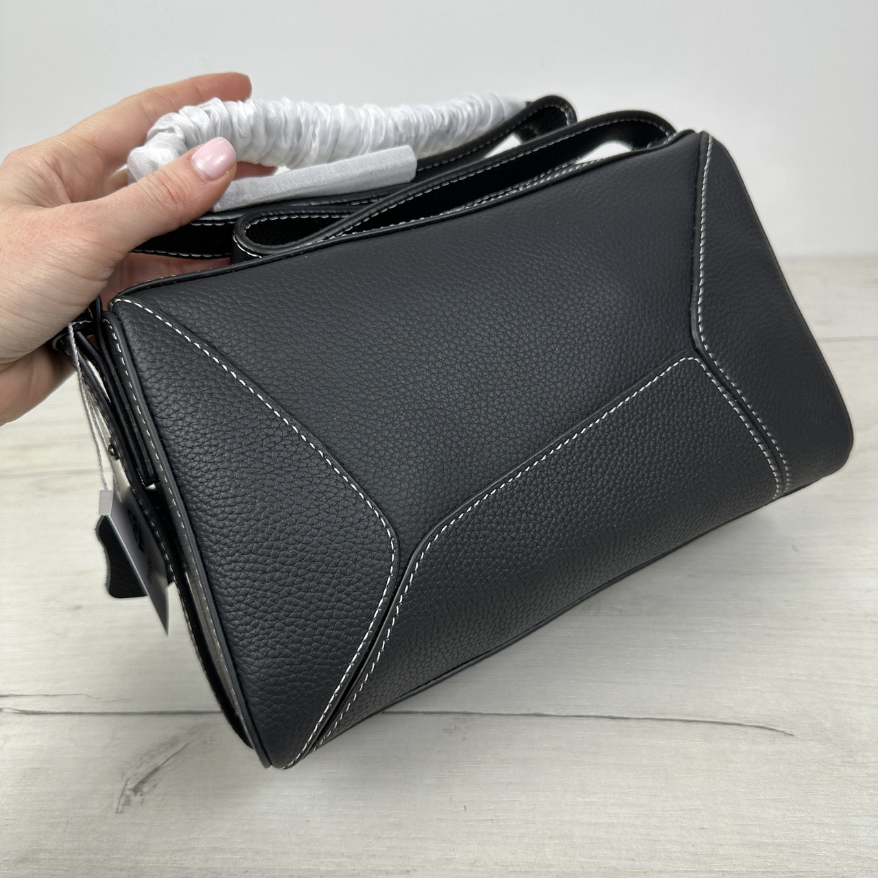 Сумка шкіряна з ременем на плече С42-КТ-4384 Чорна, фото 1