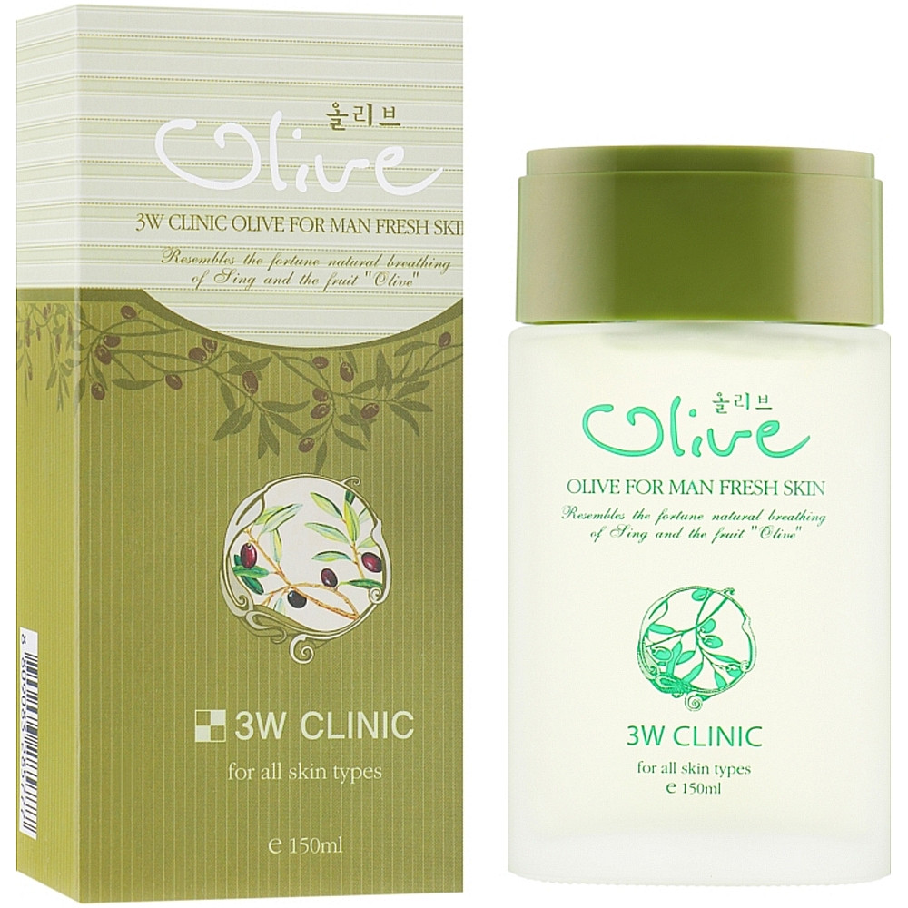 Зволожуючий тонер з оливою для чоловічої шкіри 3W Clinic Olive For Man Fresh Skin 150 мл (8809083285777), фото 1