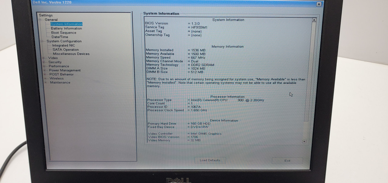 Б/В, ноутбук, Dell Vostro 1220, Intel Core Duo T6670, ОЗУ 1.5 Гб, HDD 160 Гб