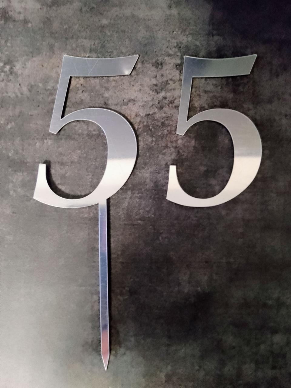 Топер дзеркальний цифра "5" з ніжкою срібло, фото 1