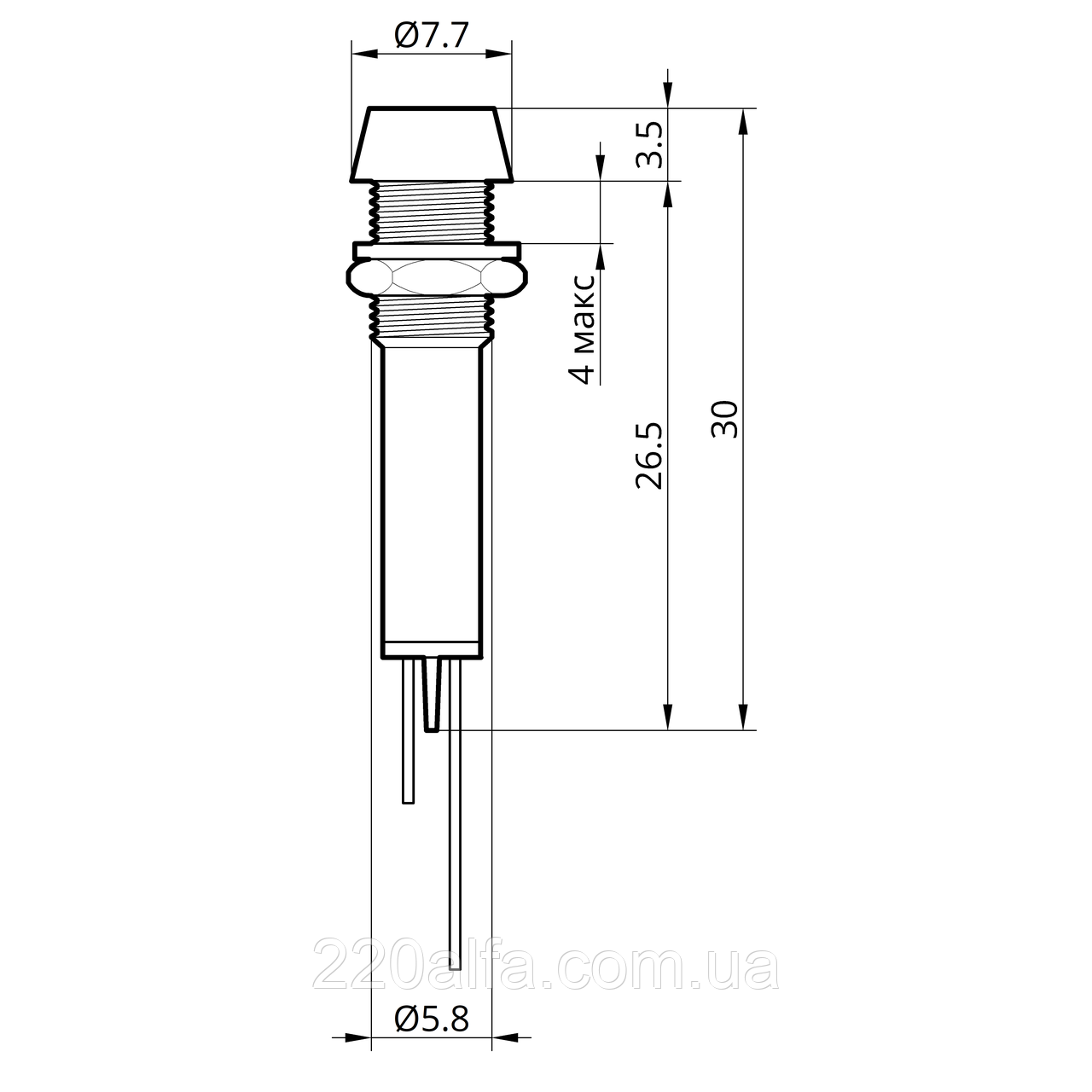 Світлодіодний індикатор металевий AD22C-6 24v AС/DС, зелений, фото 1