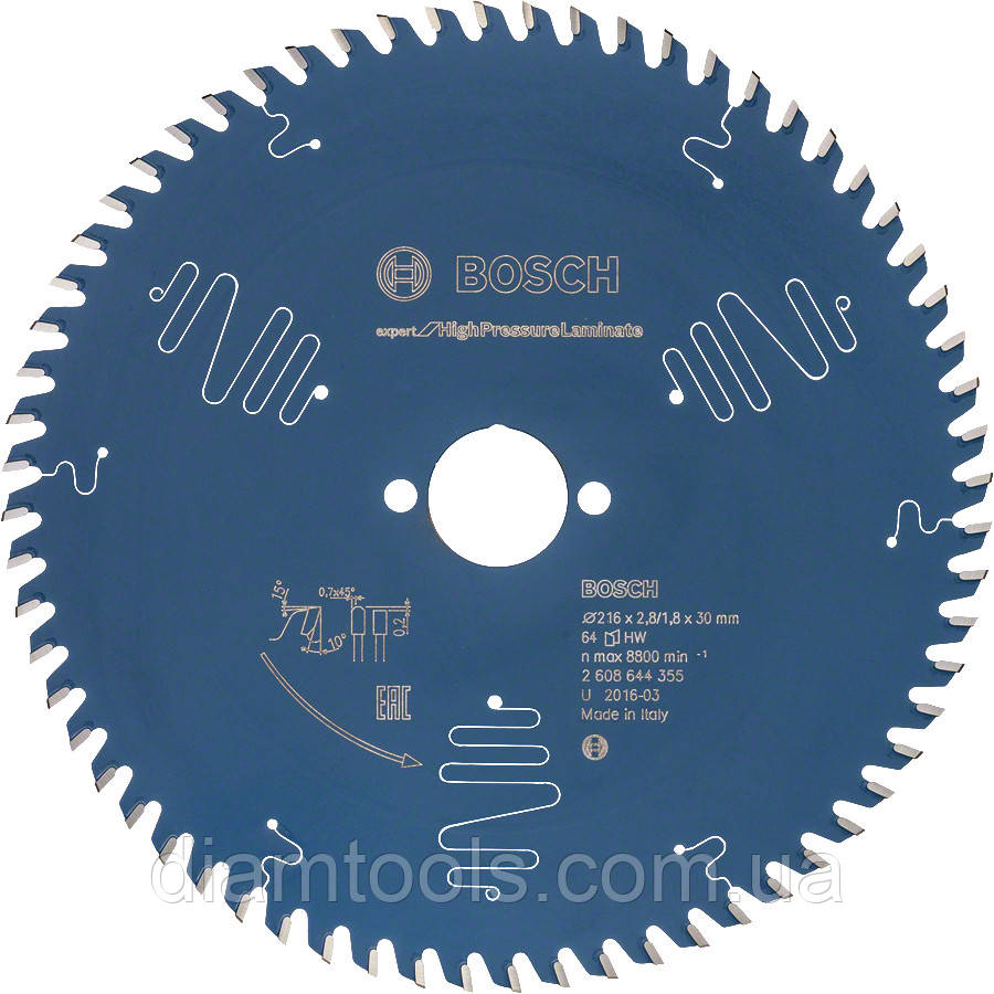 Пильний диск по HPL Bosch 216x30x64z K2.8/1.8 Expert for High-Pressure Laminate
