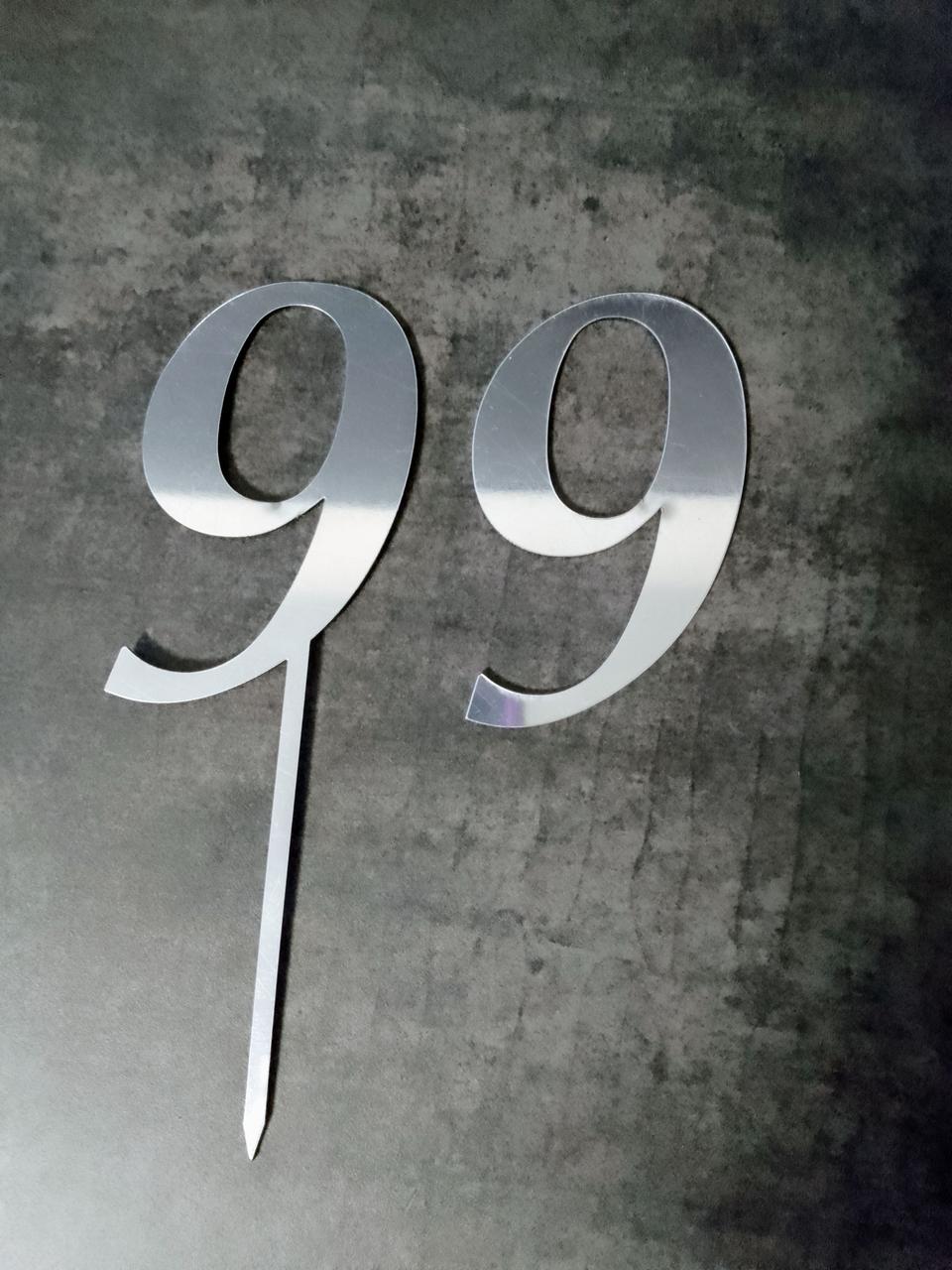 Топер дзеркальний цифра "9" без ніжки срібло, фото 1