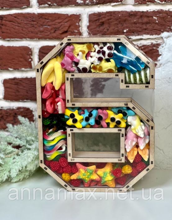 Солодкий набір-цифра 6 з желе (основа – ДВП)