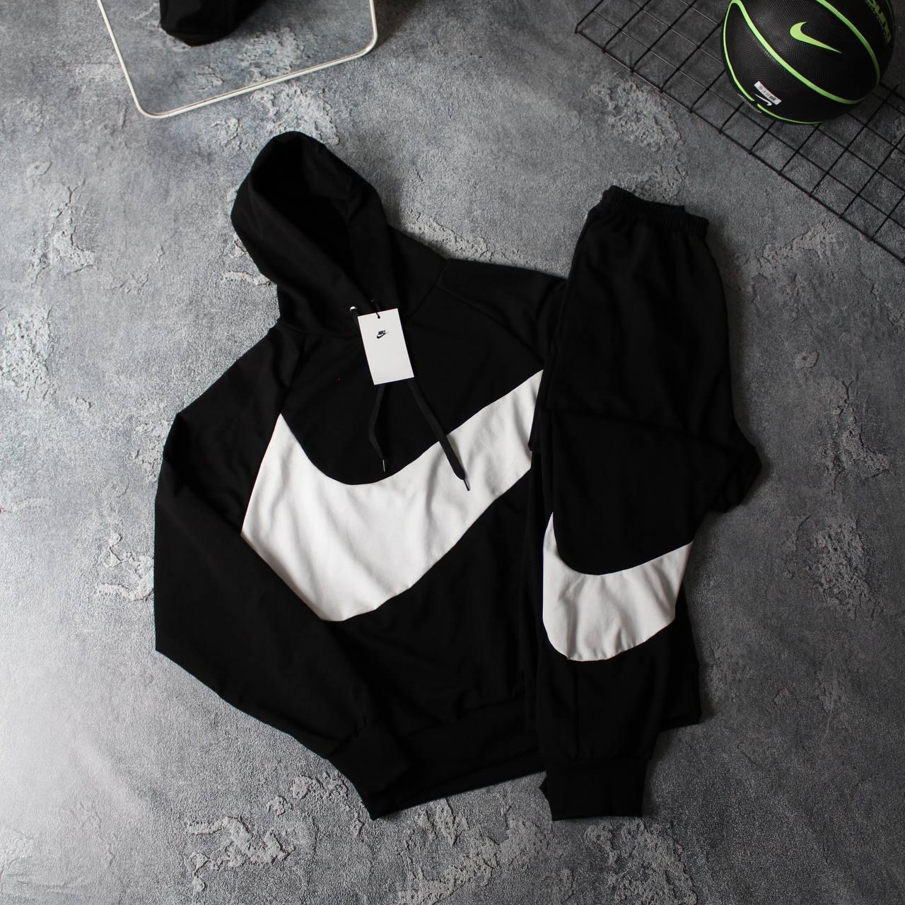 Чоловічий спортивний костюм Nike Big Swoosh чорний Комплект Найк Худі + Штани весняний осінній