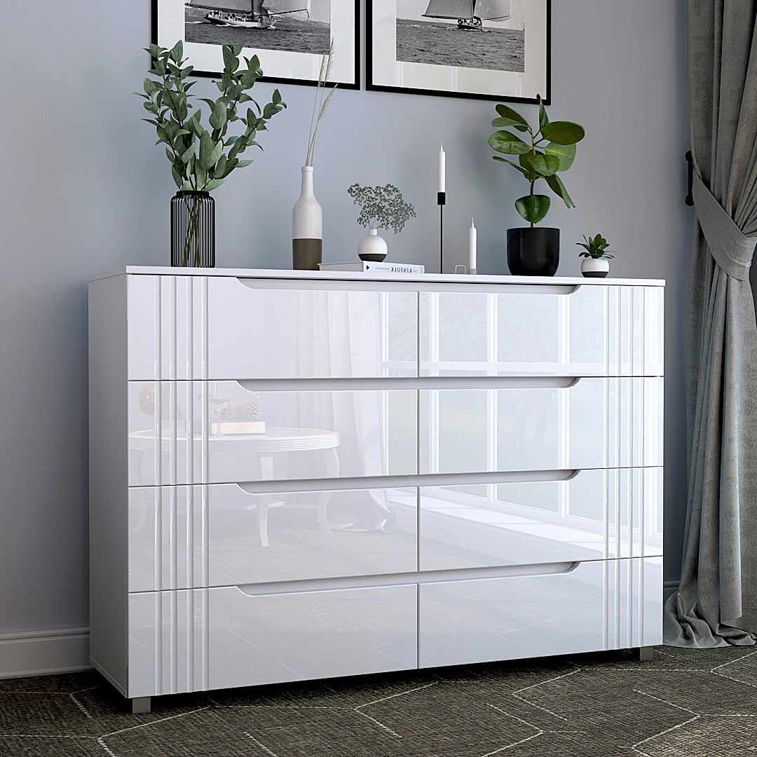 Комод "Портленд" К-407, Білий глянець (140/99/40), МДФ, фото 1