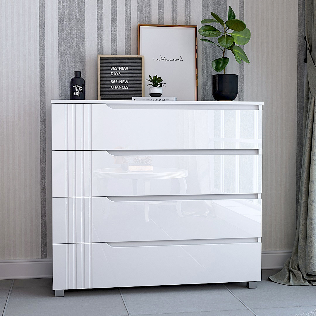 Комод "Портленд" К-40, Білий глянець (100/99/40), МДФ, фото 1