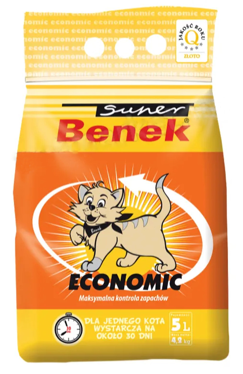 Наповнювач бентонітовий Супер Бенек Super Benek Economic Naturalny для котячих туалетів натуральний (без запаху), 5 л