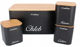 Набір кухонних аксесуарів Чорне Дерево chomik rafano nel7113 з хлібницею та 3 контейнерами для спецій