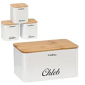 Набір контейнерів та хлібниця Chomik Rafano NL7120 з бамбуковою кришкою та емальованим покриттям