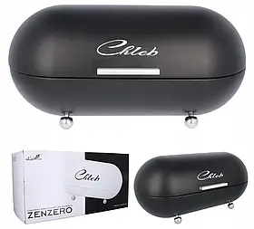 Хлібниця овальна чорна Chomik Zenzero nel5057 з кришкою відкидною 44x22.5x22 см для зберігання свіжого хліба