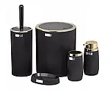 Чорний круглий набір для ванної Oky4782 з п'ятьма стильними аксесуарами в смужку та відром для сміття, фото 8