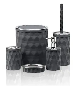 Набір аксесуарів для ванної кімнати Chomik Oky4672 з фактурною поверхнею, сірий, круглий дизайн.