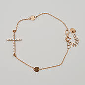 Браслет золотий на руку тонкий ланцюжок з підвіскою хрестиком і білими фіанітами 17см