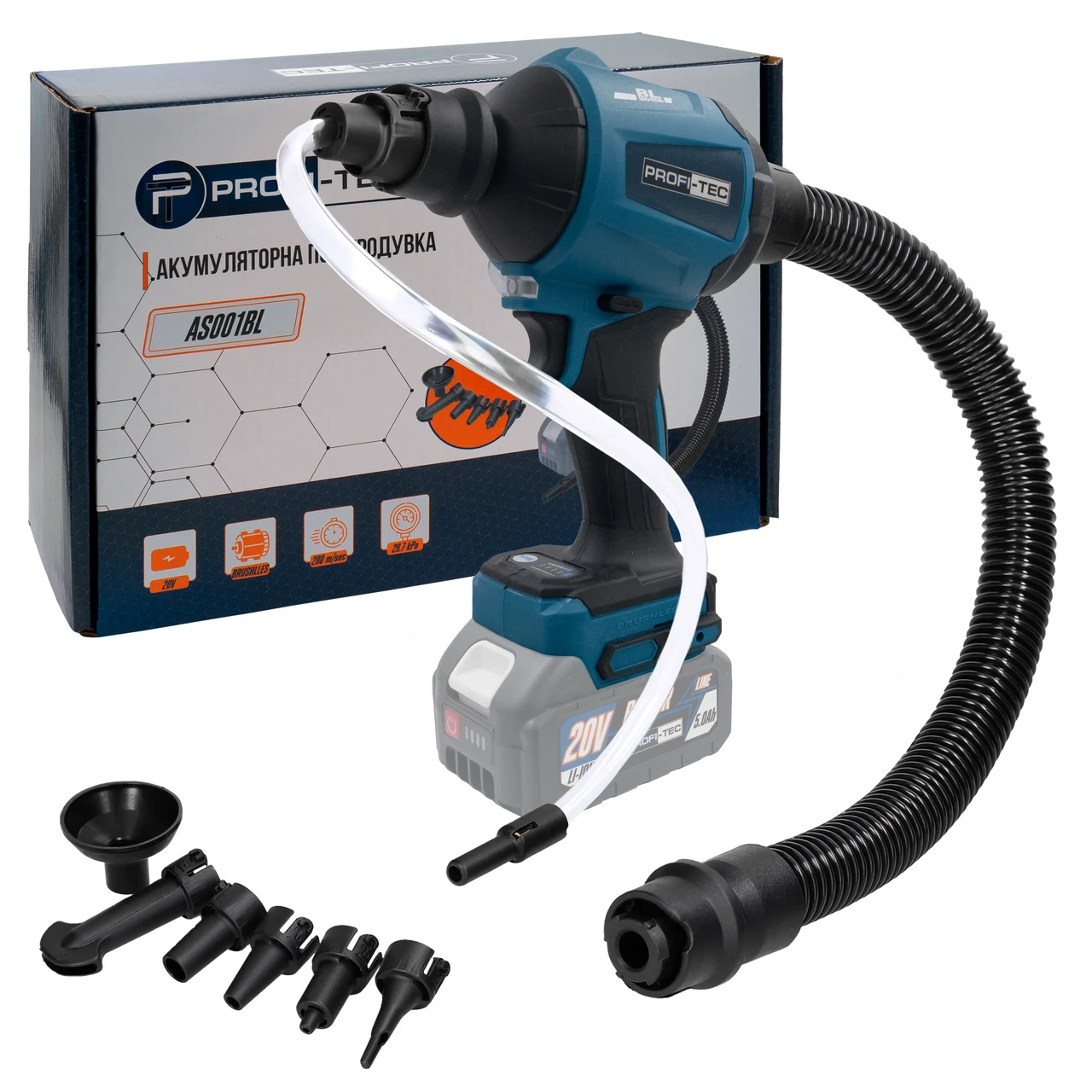 Акумуляторна повітродувка PROFI-TEC AS001BL POWERLine (без акумулятора та зарядного пристрою), фото 1