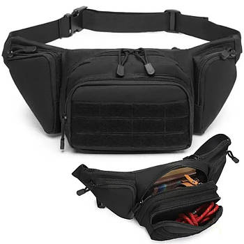 Тактична сумка на пояс з регульованим ременем, 35х15х8см, Чорна / Бананка чоловіча / Сумка поясна