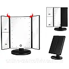 Косметичне дзеркало потрійне з підсвіткою, від USB, Чорний / Дзеркало для макіяжу / Дзеркало настільне, фото 3