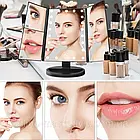 Косметичне дзеркало потрійне з підсвіткою, від USB, Чорний / Дзеркало для макіяжу / Дзеркало настільне, фото 2