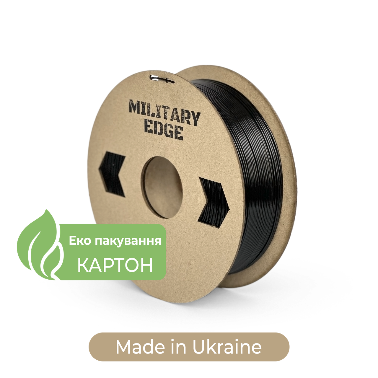 Пластик філамент для 3Д-друку «Military Edge» PETG Black, Recycled Spool, 1.75мм, 1кг, 230-250°C, Чорний