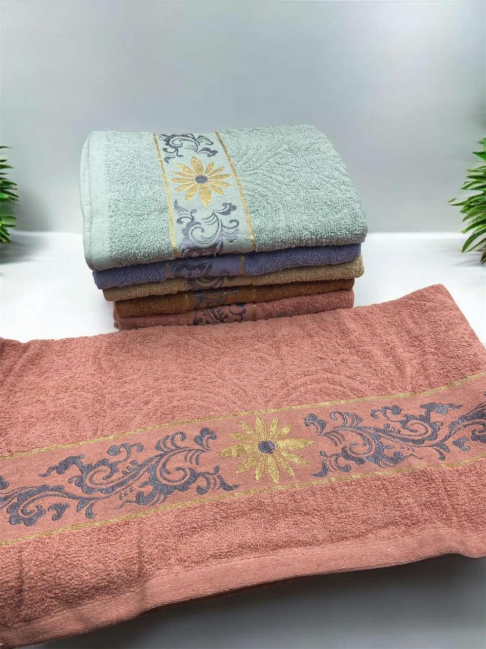Упаковка (6 шт) махрових банних рушників "Золота квіточка" | 70х140, фото 1