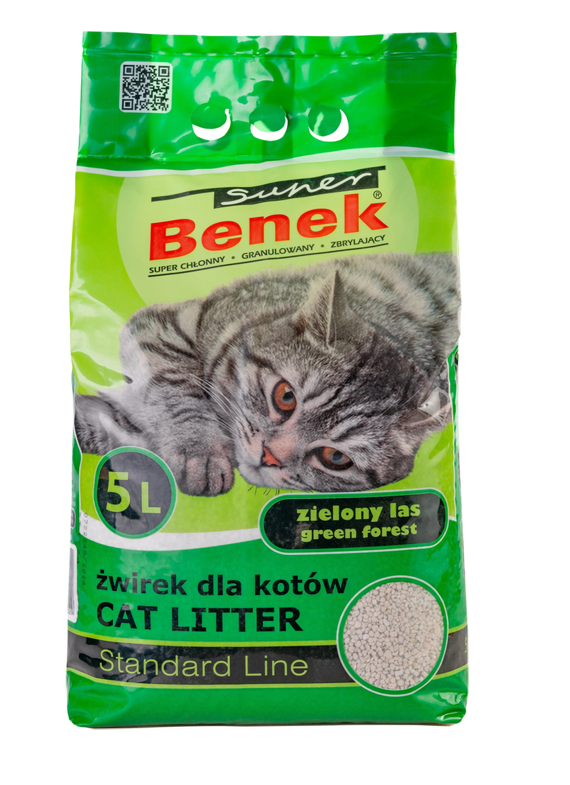 Наповнювач бентонітовий Супер Бенек Super Benek Standard Green Forest для котячих туалетів зелений ліс (середній), 5 л
