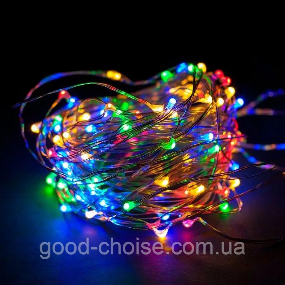 Гірлянда роса на батарейках та від USB, 5м, 50Led, Xmas, Різнокольоровий / Новорічна LED гірлянда на ялинку