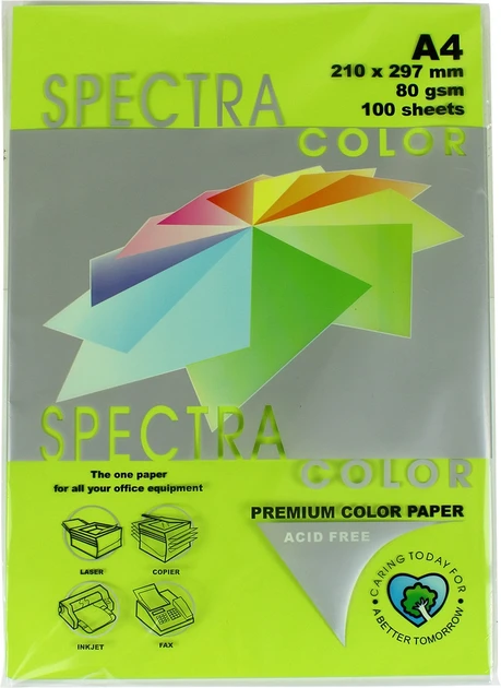 Папір Spectra Color А4 80г/м2 100 аркушів зелений неоновий 321