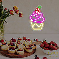 Неоновая вывеска «Капкейк», вывеска для магазина сладостей, кофейни 30x21 см