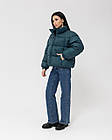 Жіноча стьобана коротка куртка оверсайз зелена до -5°С без капюшона з утеплювачем весняна осіння, фото 3