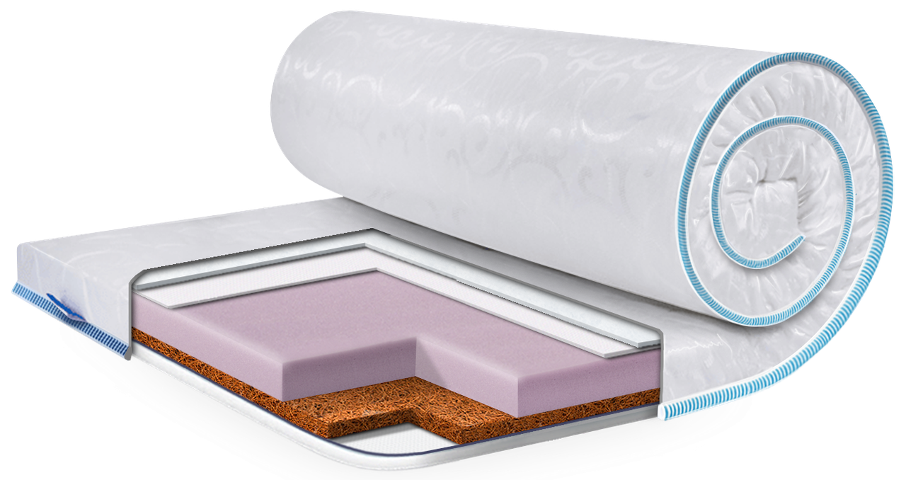Рулонний матрац із кокосом тонкий скручений жорсткий футон топер Eurosleep 5 см Slim Cocos Komfort жакард, фото 1