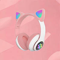Навушники з котячими вушками що світяться підсвічуванням CAT STN-28 розовые, Блютуз навушники для дітей FU-85