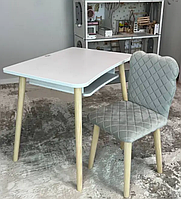 Дитячий білий стіл і стілець м'який сірий мішка велюр. Для дітей 2 групи зросту (115-130см)