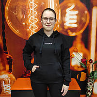 Толстовка женская худи флис капюшон карман S черная