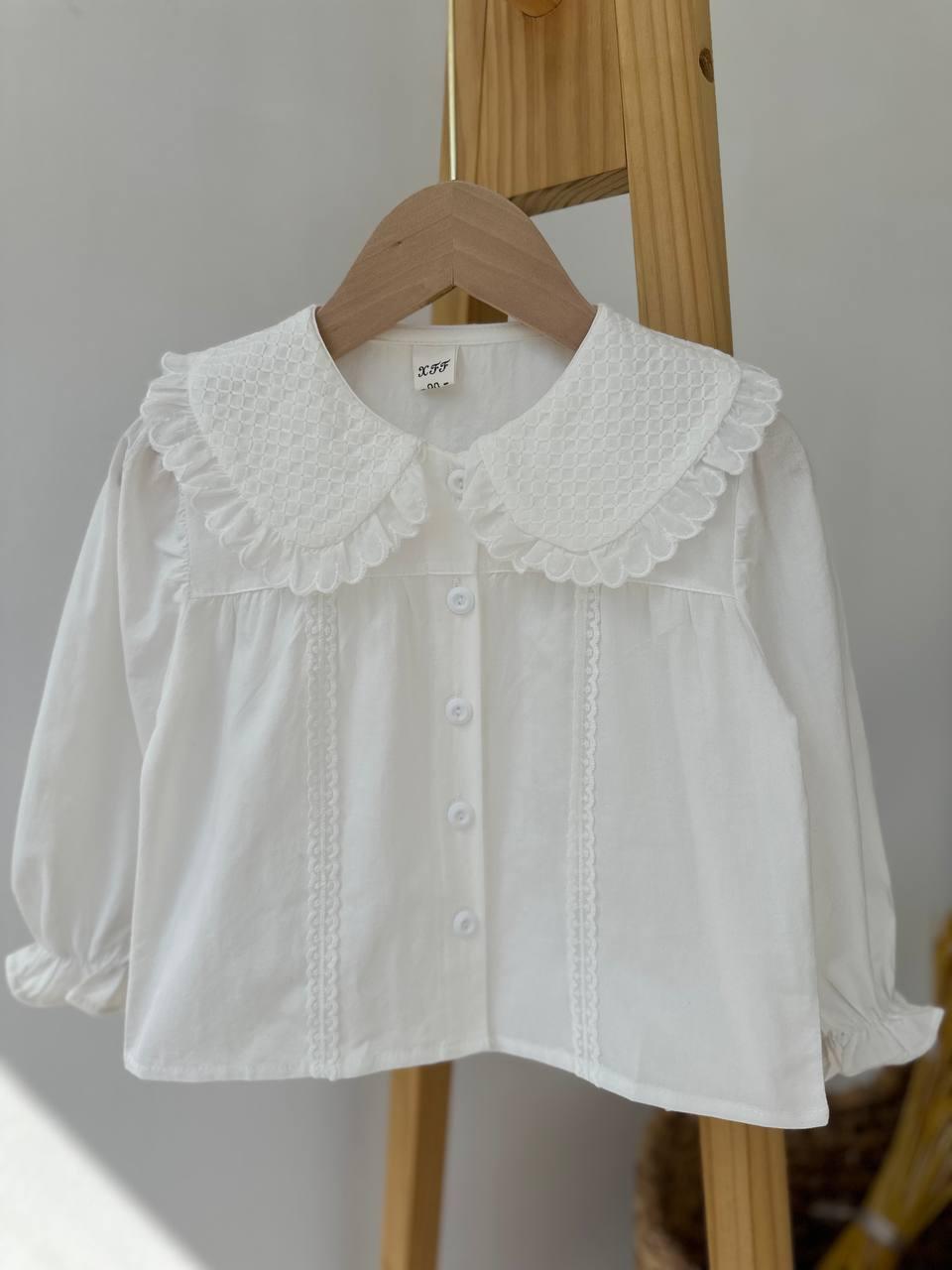 Блуза на дівчинку з мереживним коміром Білий 2233, 31, X.F.F., Білий, Для дівчаток, Весна Осінь, 122, фото 1