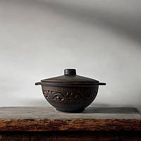 Бульйонниця Борщ 500мл з кришкою декор катана із червоної глини