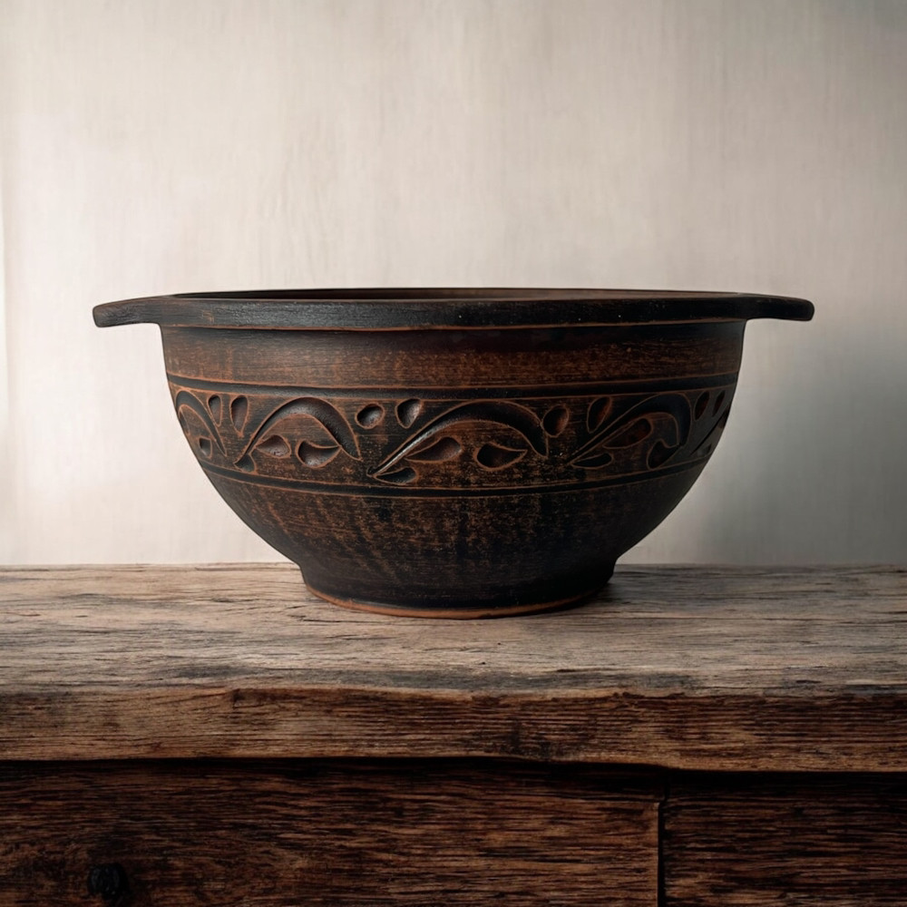 Бульйонниця Борщ 500мл декор катана із червоної глини