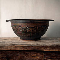 Бульйонниця Борщ 500мл декор катана із червоної глини