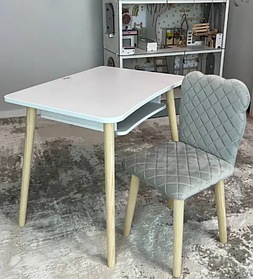 Дитячий білий стіл і стілець м'який велюр. Для дітей 2 групи зросту (115-130см)