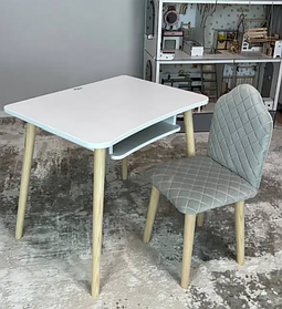 Дитячий білий стіл і стілець м'який сірий велюр. Для дітей 2 групи зросту (115-130см)