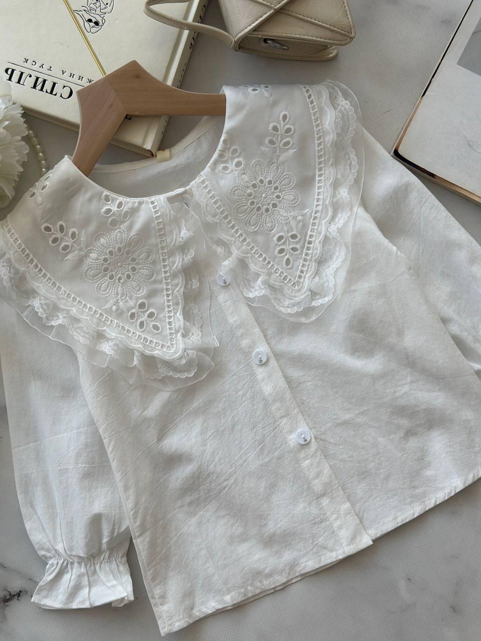 Блуза для дівчинки з коміром у квіти Білий 1911, 74, TSbb, Білий, Для дівчаток, Весна Осінь, 104, фото 1