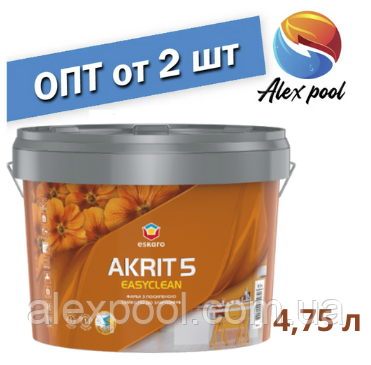 Eskaro Akrit 5 Easyclean 4,75 л  Біла - Mатова акрилова водорозріджувана фарба