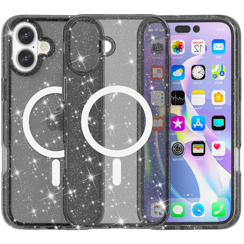 Блискучий чохол Galaxy Sparkle with MagSafe для Apple iPhone 16 (6.1") | MagFit | Black+Glitter