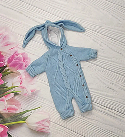 Дитячий в'язаний чоловічок для новонародженного з капюшоном та шапочкою