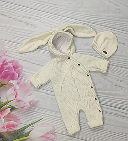Дитячий в'язаний чоловічок для новонародженного з капюшоном та шапочкою