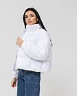 Жіноча стьобана коротка куртка оверсайз біла до -5°С без капюшона з утеплювачем весняна осіння, фото 2