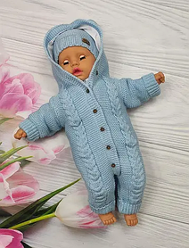 Дитячий в'язаний чоловічок для новонародженного з капюшоном та шапочкою